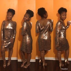 Gold Sequin Long Sleeve Dress